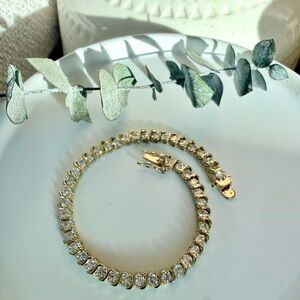 Vintage Estate .925 Sterling Silver 14K Gold Plated CZ Tennis S Bracelet 7“